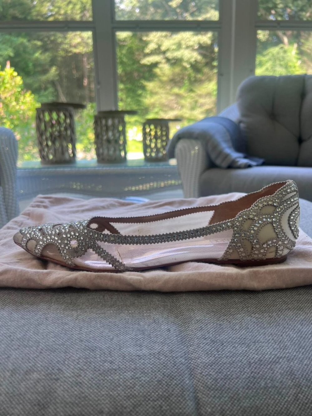 Badgley Mischka Collection Gigi Crystal Pointed Toe Flat - 10 Wide - Picture 4 of 8